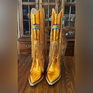 Los Angeles Chargers Cuce Gold Fringe Boots w/ Sequin Detail - Women Size 8 -NEW